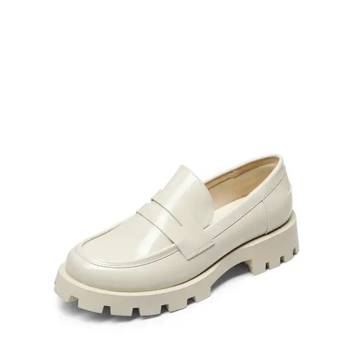 Dream Pairs Women's Synthetic Quick Clean PU Leather Lug Sole Loafers - 5mm Cushioned Round Toe, Breathable Liner, Lightweight Slip-On Entry, Quick to Wear Commuter Work Business Shoes