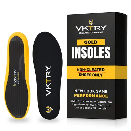 VKTRY Non-Cleated Gold 100% Aerospace-Grade Carbon Fiber Performance Insoles - Shoe Inserts with Carbon Fiber Technology for Volleyball Athletes, Shock-Absorb Feature
