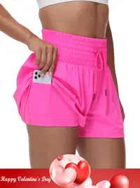 High-Waisted 2-in-1 Athletic Shorts For Women Gym Workout Running Lounge Pants With Pocket Tennis Golf Shorts Elastic Drawstring Cute Clothes Summer Outfits  Sportswear Hiking Exercise Cycling Outdoor Nylon