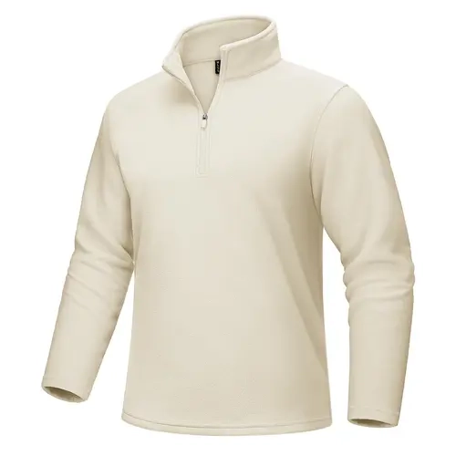 MAGCOMSEN Men's Quarter-Zip Collared Neck Long Sleeve 100% Polyester Fleece Thermal Sweatshirt - Adjustable Neck, Fabric Fit, Casual Pull-On Layer for Casual Days, Easy to Style, Pairs with Jeans (Check Size Chart) | Polyester Men's Thermal Tops