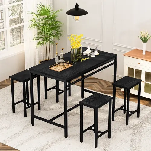 AWQM 5-Piece Bar Table Set - Modern Counter Height Dining Table with 4 Bar Stools, Wood Kitchen Table & Waterproof Wine Capacity