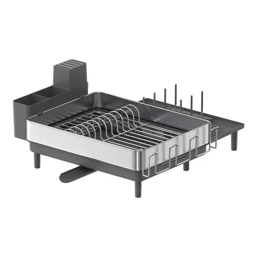 SONGMICS Stainless Steel Durable Bowl Drying Rack - Adjustable Storage Rack, Extendable, Multifunctional Kitchen Organiser, Holds 10 Bowls, with Utensil Holder, Pan-Ready Design, Cup Holder, Drain Spout, Kitchen Accessories, Home Supplies for Countertop