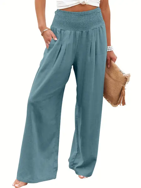 ANRABESS Women Linen Palazzo Loose Pants Summer Boho Wide Leg High Waist Casual Lounge Pant 2026 Beach Travel Vacation Outfits Comfy Womenswear