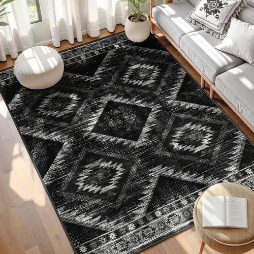 BESTSWEETIE Washable Rugs for Living Room, Area Rugs, Carpet, Soft Faux Wool Vintage Moroccan Runner Rug for Bedroom Non Slip Tpr Backing Low Pile, Distressed Aztec Rug,summerwins