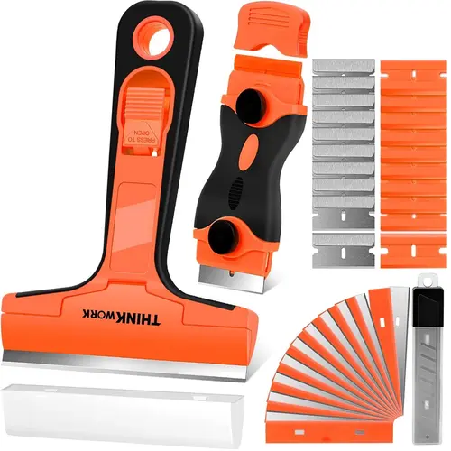 THINKWORK Razor Blade Scraper, 2 Pack Razor Scraper with 40Pcs Razor Blades for Removing Decals, Tint, Plastic Stainless Aluminum Alloy
