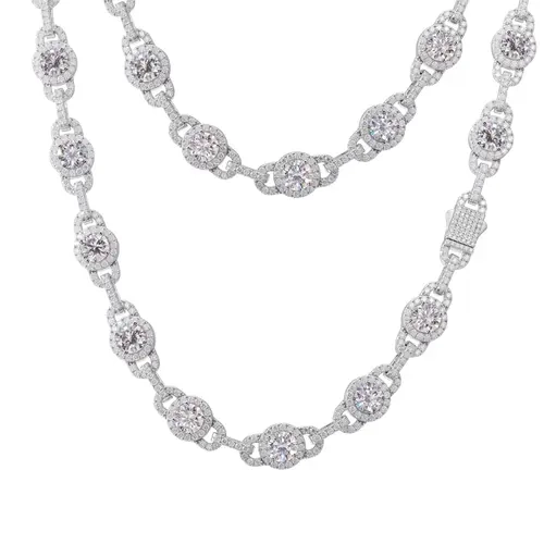 UCCIYO S925 Sterling Silver Decorative Necklace Pendant - 7mm Synthetic Moissanite, Fancy Link Chain, Unisex Hip Hop Jewelry Gift for Adults【#N204】