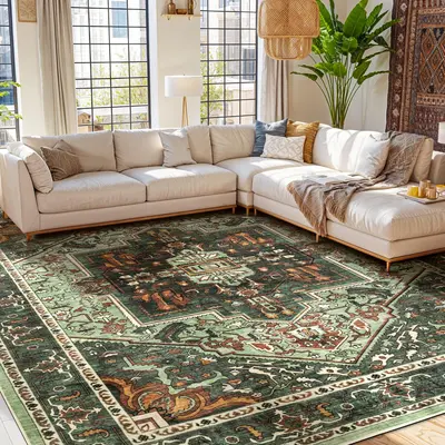 Shilucheng Neutral Vintage Absorbent Soft Rug, Machine Washable Decorative Area Rug, Non-Shedding Durable Sisal Carpet for Living Room Bedroom, Home Decor Rug, Bedroom Decor