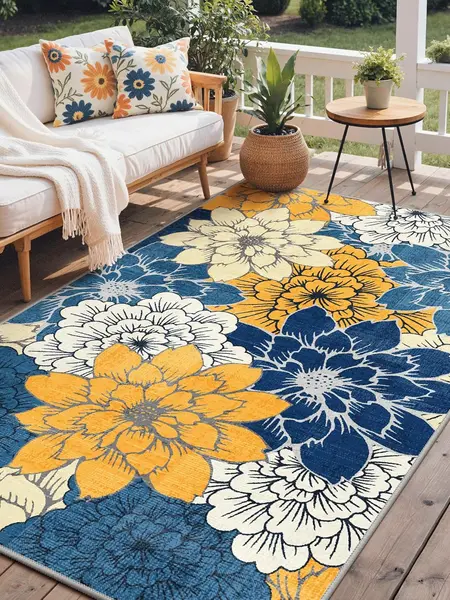 【Deals For You Days】GENIMO Indoor Outdoor Area Rug, Machine Washable Rugs for Patio, Waterproof, Non-Slip Easy Cleaning Floral Outdoor Mat Carpet for Living Room, Bedroom, RV, Balcony, Deck, Camping