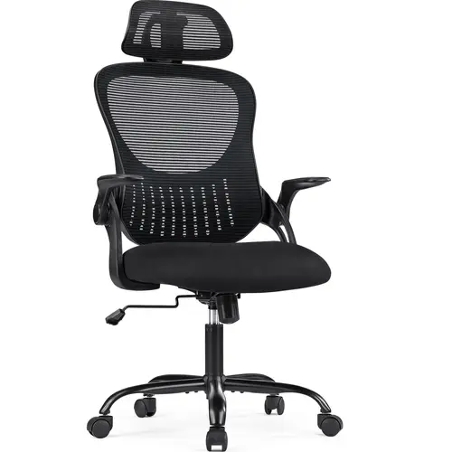 Sweetcrispy Ergonomic High-Back Breathable Mesh Swivel Chair - Sturdy Commercial Office Furniture with 360-Degree Rolling Wheels, Adjustable Headrest, Lumbar Support, Flip-Up Arms, 5-Star Base, Quick Assembly, Durable for WFH Supportive Sitting
