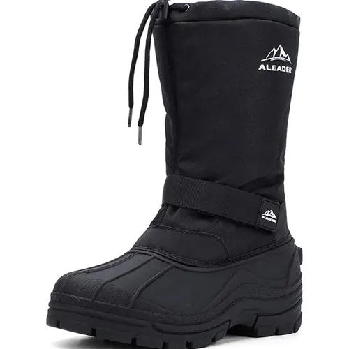 ALEADER Men's Minimalist Winter Snow Boots - Velcro Closure for Fast Strap On/Off, Closed Heel, High-Quality Padded Insoles, Waterproof Insulated Shell, Seam-Sealed Sole, All-Weather Warm Protection, Outdoor Footwear