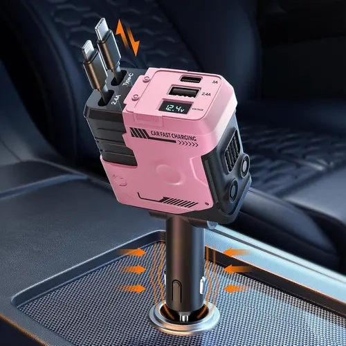 W&O 4-in-1 Super Fast Charging Retractable Multi-Port Automotive Car Charger - 31.5in Cable, 2 USB Port Fastcharging, Car Gadgets for iPhone/iPad, Pixel