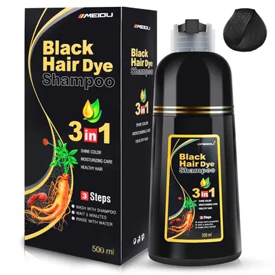MEIDU 3 in 1 Hair Dye Shampoo - Can cover gray hairs,Herbal Ingredients,Contains Ginseng Extract,Natural Haircoloring, black hairdye