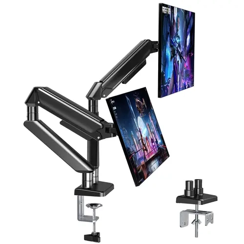 Monitormax Modern VESA-Compatible Monitor Mount - Dual Monitor Arm, Gas Springs, Desk Clamp, Grommet Mount, 4.4-19.8lbs/Arm, 20.7" Max Reach, 13-32 Inch Screens, Smooth Rotation, Tension Height Adjustment, Easy Installation for Gaming, Office Setups