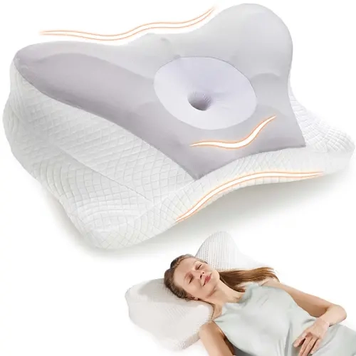 Sweetcrispy Butterfly Shape Contoured Memory Foam Ergonomic Neck Rest Cushion - Orthopedic Body Align Neck Pillow, Cooling Sleeping Aid for Side and Back Sleepers with Breathable Pillowcase