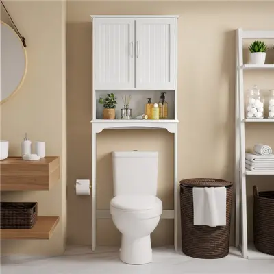 Yaheetech Wooden Bathroom Cabinet Over the Toilet Cabinet Bathroom Storage Organizer Toilet Rack with Adjustable Shelf for Bathroom