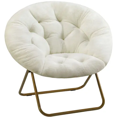 Sweetcrispy X-Large Armless Soft Faux Fur Saucer Lounge Chair - Foldable & Sturdy Metal Frame, Sturdy Chairs, Durable Indoor Furniture, Supports 300lbs, Easy to Care, for Adults' Bedroom Living Room