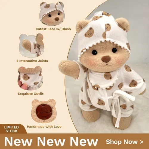 Getahug Handcrafted Jointed Weighted Soft Stuffed Animal Teddy Bear Pajamas - Fluffy, 360-Rotatable Joints, Soft Polyester, 1-of-a-Kind Cute Collectibles, 6-8 Years Gift, Animals & Nature Theme, Hand Wash, 30-Day Hassle-Free Returns-Exchanges