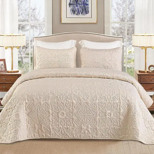 【Fall Deals For You】Whale Flotilla 3 Piece California King Size Quilt Set, Soft Embossed Bedding Set, Lightweight Bedspread Coverlet with Boho Vintage Pattern, Reversible Bed Cover for All Seasons soft microfiber luxury  bedding  set