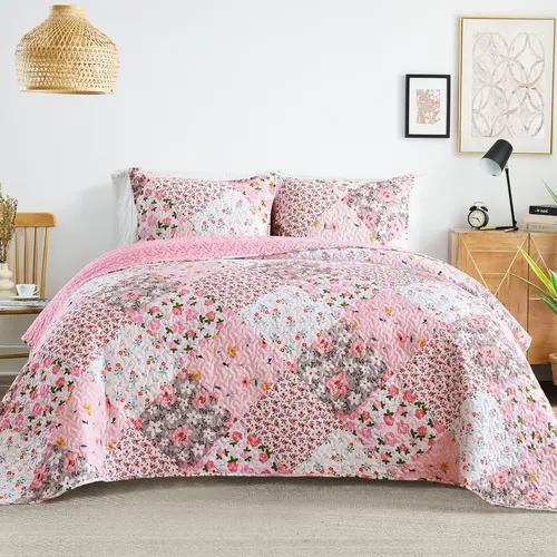 【dealsforyou】Whale Flotilla Reversible Patchwork Quilts, Lightweight Boho Printed Bedspreads Coverlets Quilt Bedding Set with 2 Pillow Shams for King/Queen size, 1 Pillow Sham for Twin size, Soft for All Seasons