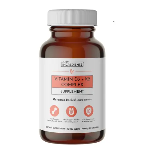 Just Ingredients Vitamin D3 + K2 Complex – 30 Day Supply – Bone, Teeth, Joint & Calcium Support