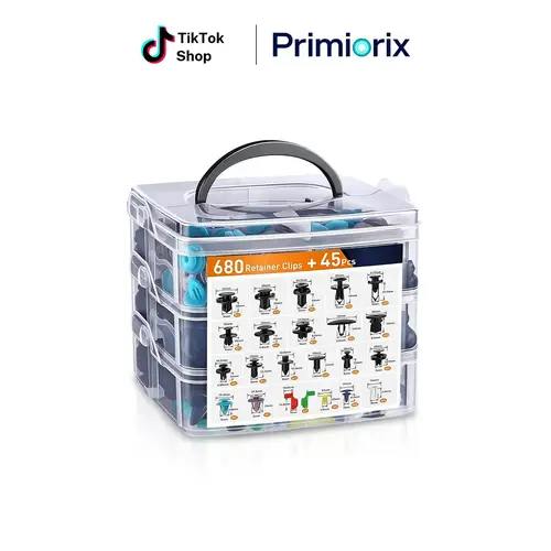 725PCS Compact Universal Fit Corrosion-Resistant Car Retainer Rivets Fasteners Kit with 23-compartment Box, Push-In Door Trim/Fender Pieces, 1 Remover Tool, Assorted Cable Ties - Automotive Interior Detailing, 2h Repair Accessory, Car Birthday Gift Option