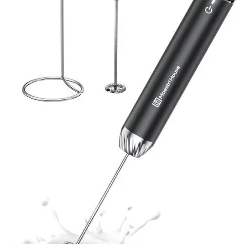 MAESTRI HOUSE LunaFro MMF-BX09 Rechargeable Automatic Handheld Electric Milk Frother - Powerful Compact Coffee Equipment, Simple to Use Single Serve Mixer, 10-15s Creamy Foam, Detachable Whisk, Quick Wash for Coffee Latte, Protein Powder Mixing