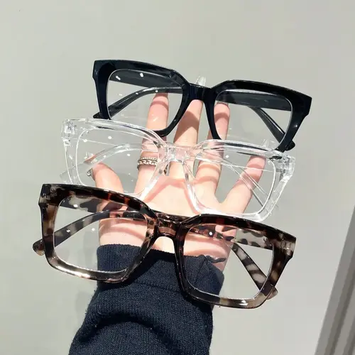 Unisex Simple Eyeglasses Set in Leopard, Clear and Solid Color , Trendy Square Frame Eyeglasses for Everyday Use, Fashion Accessories for Outdoor Activities, Leopard Pattern Eyeglasses, Stylish Square Frames, Trendy Casual Eyeglasses, Square Frame Eyewear