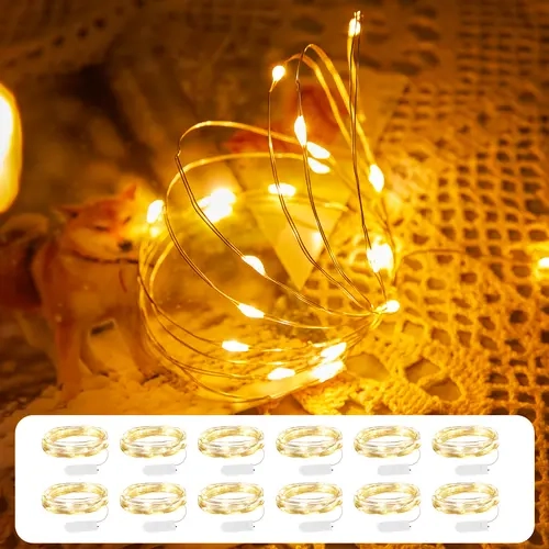 Brightown 12-Pack Battery-Operated LED Fairy Lights - 7ft 20LED Waterproof Silver Wire Firefly Lights for DIY Crafts, Room Decor; Windows, Shelves, Loft Beds Whimsical Gifts