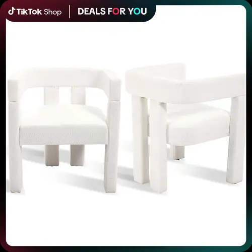 SZLIZCCC Modern Barrel Furniture Dining Chairs (Set of 2) - Upholstered Teddy Accent Armchairs, Curved Open-Back, High Foam High-Resilience Sponge Core, Small Space-Saving Beige for Living Room/Kitchen, Curved Back