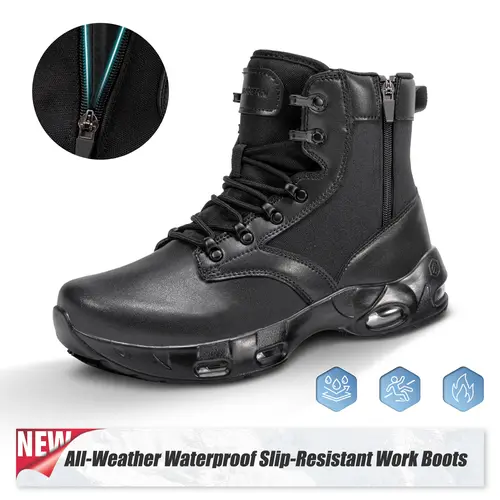 【sohochic】Men's Microfiber Leather Tactical Safety Footwear, Waterproof Non-Slip Lightweight Walking Shoes with Side Zipper, Arch Support Anti-Skid Non Slip Work Shoes for Daily Work, Hiking #tiktokshopstockup