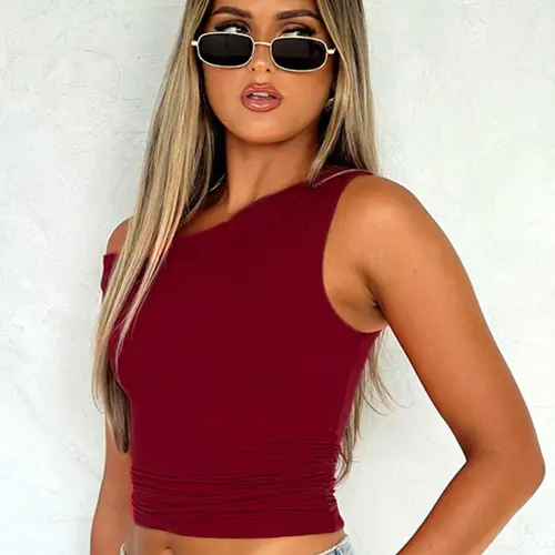 Women's Fashion Plain Casual Tank Top, Slim-Fitting Ruched Design, Versatile Daily Wear, Y24tp233 Batch Number, Unlined Plain Surface