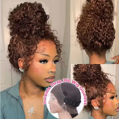 【Fall Trend Hair Color】Ashimary Water Wave Invisi-Strap Snug Fit 360 Lace Frontal Pre-Cut Bleached Knots Chocolate Brown Glueless Lace Wig Invisible Lace Wig, Human Hair Wig