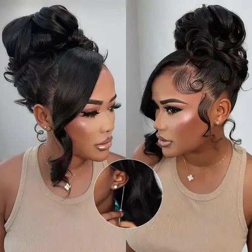 【EXCLUSIVE UPGRADE:】New Design Pre-Styled Body Wave 360 Lace Front Wig Invisi Strap Face-Framing Salon Updo Hairstyles Human Hair