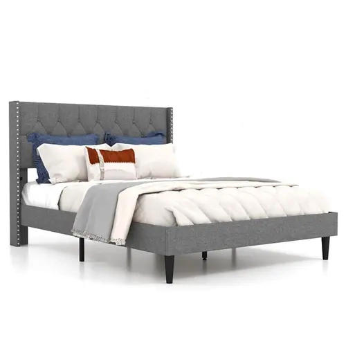 Spaco Rugged Durable Full/Queen Size Linen Upholstered Platform Bed Frame - Stylish Tufted Button Headboard, Foam-Padded Comfort, Wood Slat Support, Mattress Foundation, No Box Spring Needed, Easy Assembly, 5-Leg Stability, 77" x 56" x 42.5" Dimensions