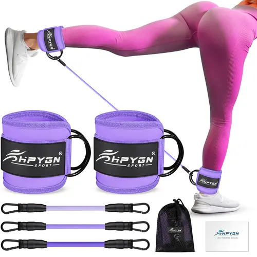 HPYGN Ankle Strengthening Resistance Bands with Cuffs - Elastic, Easy-to-Use Glutes Workout Equipment for Glutes, Leg & Hip Training, 0.4kg, Mesh Bag to Store, One Size, Women's Valentine's Day Gift by Summerwins