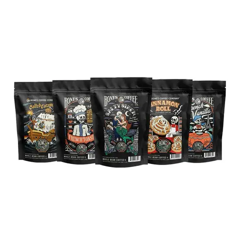 Bones Coffee Company | Classic Comforts Sample Pack 5 Assorted Flavored Coffee Bags 4oz Medium Roast