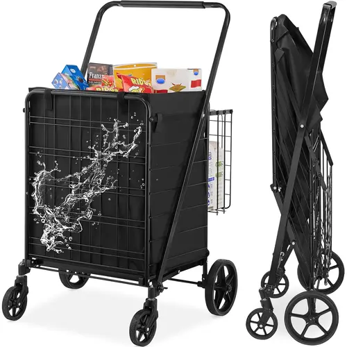 VEVOR Collapsible Foldable Wagon, Heavy Duty Utility Cart with Removable Waterproof Liner, Max 330lbs Capacity, Dual Basket Space, 360° Swivel Wheels, Dense Metal Mesh Floor, Pre-Assembled Metal Frame, Folding Storage (19.1''x15.2''x19.9'')