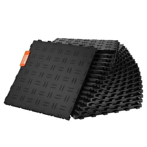 VEVOR Interlocking Garage Tile Flooring Set, 12x12x0.53 inch 25-Pack, Heavy Duty Material, Slip Resistant Diamond Texture, Seamless Fit, Wear-Resistant, 5500lbs Load Capacity, Supports Up to 5500lbs, for Garages, Repair Shops