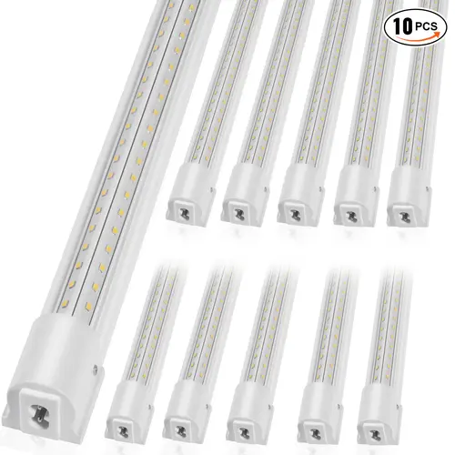 VEVOR 10-Pack 4 ft Tubular Linkable LED Shop Light Fixture (LED Set), 40W 6500LM Polycarbonate Indoor Ceiling Lights, 59in Power Cables, 48in Connector Cables, ON/OFF Switch, Anti-Interference, AC Power, 50000-Hour Lifespan for Garage, Warehouse