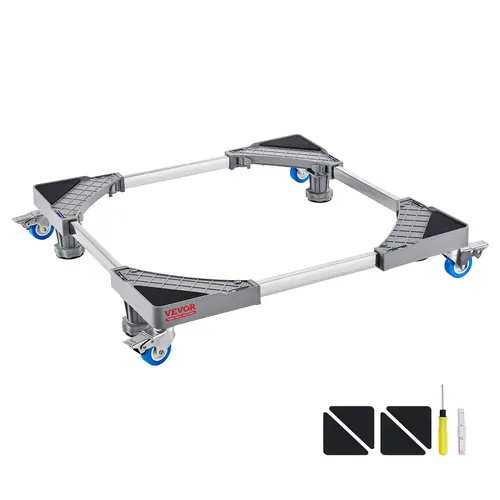 VEVOR Durable Adjustable Appliance Base, 400 lbs Load Capacity, 4 Adjustable Steel Rods, 4 Lockable Swivel Wheels with Lock-in Brakes, 360° Smooth Roll, 16 to 27 Inches Adjust, 5min Toolfree Setup, for Appliances, Indoor/Outdoor Use