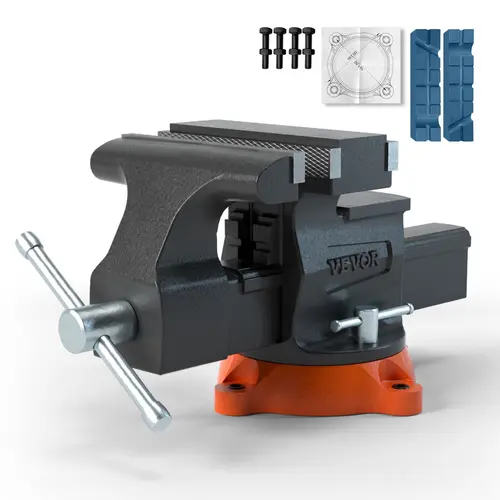 【DealsForYouDays】VEVOR Bench Vise - 6.5" Jaw Width, 6.5" Forward & 9.3" Reverse Opening, 360-Degree Swivel Locking Base, Heavy Duty Ductile Iron with Anvil, Bolts & Nuts - Multipurpose for Drilling, Pipe Cutting - Work Tools, Mechanic Tools