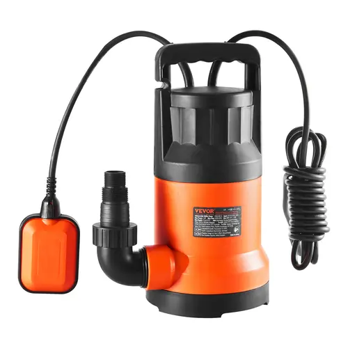 VEVOR 1 HP Submersible Utility Sump Pump - 4000 GPH High Flow, 31 ft Head, 10 ft Long Power Cord, Carrying Handle, Bottom Detachable Filter, G1-1/2" Elbow Outer Thread, 35 mm Pipe Adapter for Swimming Pool Pumps, Draining Water, Garden, Basement