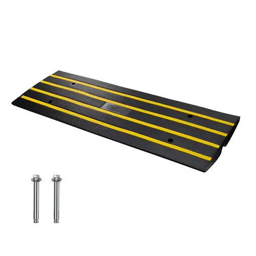 VEVOR Recycled Rubber Curb Ramp - 2.6" Rise, 33069 lbs Heavy Duty Capacity, Reflective Coat, Bottom Shock Absorption, Weather-Proof, Pre-Drilled Install, Long Life Expandable Set for Driveways, Garages, Indoor/Outdoor Rolled Curbs, Garage Loading Dock