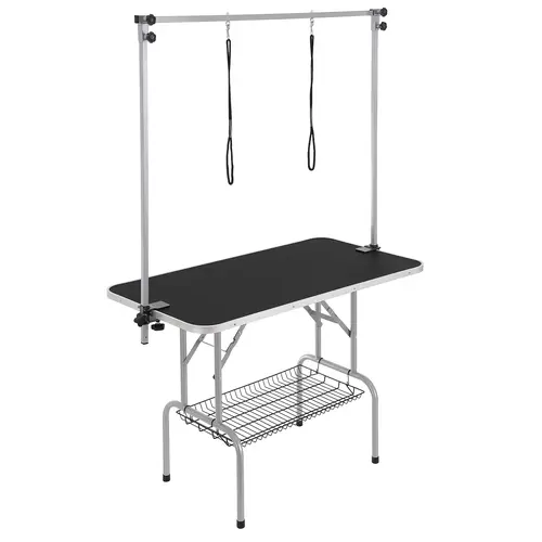 VEVOR Pet Grooming Table - 2-Arm with Clamp, 46'' Foldable Station, High Load Cap 330lbs, Free No-Sit Haunch Holder & Grooming Loop, for Medium & Small Dogs