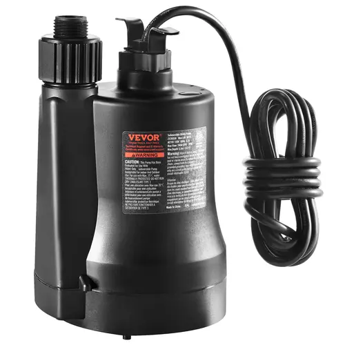 VEVOR 1/3 HP Submersible Utility Sump Pump - 2450 GPH High Flow, 30 ft Head, IPX8 Rated Durable Copper Motor, 10 ft Cord, Handle, 3/4" Hose Adapter, 1-1/4" Outlet for Swimming Pool Draining, Basement Use (Durability-Focused Swimming Pool Pumps)