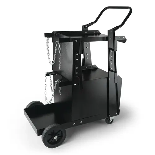 VEVOR 2-Tier Heavy-Duty Steel Welding Cart, 265lbs Max Capacity, 17.5x13.9x12.4in, Lockable Anti-Theft Cabinet, 2.9in 360° Swivel Casters, 2 Gas Cylinder Slots, Safety Chains, Portable Welding Machine for MIG/TIG/ARC Units & Plasma Cutter