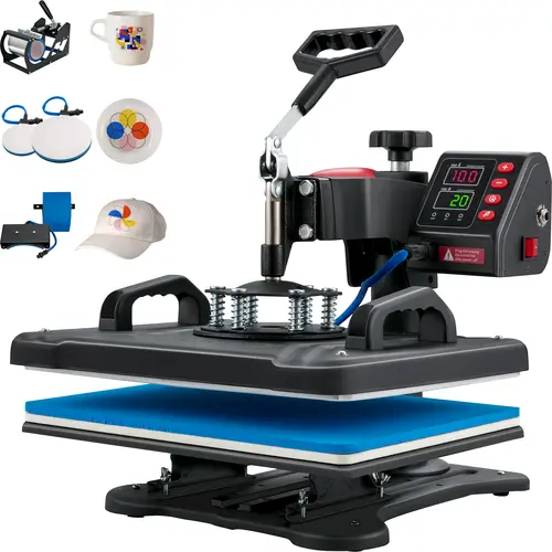 VEVOR 5-in-1 Clamshell Heat Press Machine, 12x15 in (30x38 cm), 900W Digital Precise Temp Control, Fast Heat-Up, 360° Rotatable Handle, Sublimation Transfer for Cloth, Shirts, Mugs, Caps, Cups, DIY Crafts Ideal for Craft Lovers