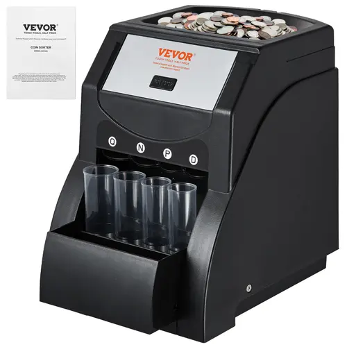 【toolupgrade】VEVOR USD Coin Sorter Coin Sorter Machine for USD Coin 1￠ 5￠ 10￠ 25￠Sorts up to 230 Coins/minCoin Sorter and Wrapper Machine Holds 200 Coins Included 4 Coin TubesBlack, Coin Handling, Cash Registers
