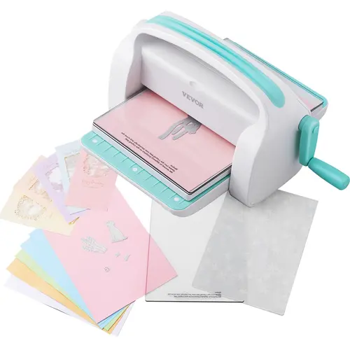 VEVOR Manual Die Cutting & Embossing Machine - DIY Cutting Machine, 9in Opening, A4 Wide, Foldable Space-Saving, Steel Roller, Portable Full Kit, Effortlessly Cuts Multiple Layers, Works on Paper Felt Leather Fabric, Card Making, Beginners, White