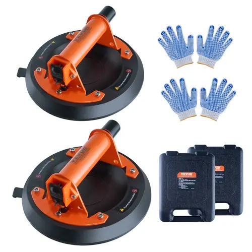 VEVOR Industrial Vacuum Suction Cup Lifter Tool, 2-Pack 8 in/203 mm, 615 lbs Load Capacity, Ergonomic ABS Handle, Carry Box, High Temperature Resistant, Corrosion-Resistant, Leak-Proof Seal for Glass, Metal Lifts